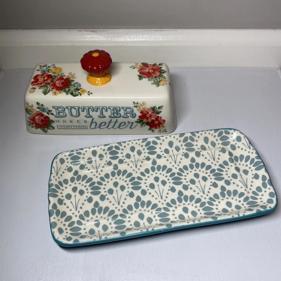 The Pioneer Woman Butter Makes Everything Better Floral Stoneware 2 Pc Dish, NWT - Picture 6 of 12